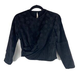 Zara Basic Women's Polka Dot Blouse Size S Crew Neck Cropped Black Crop Top